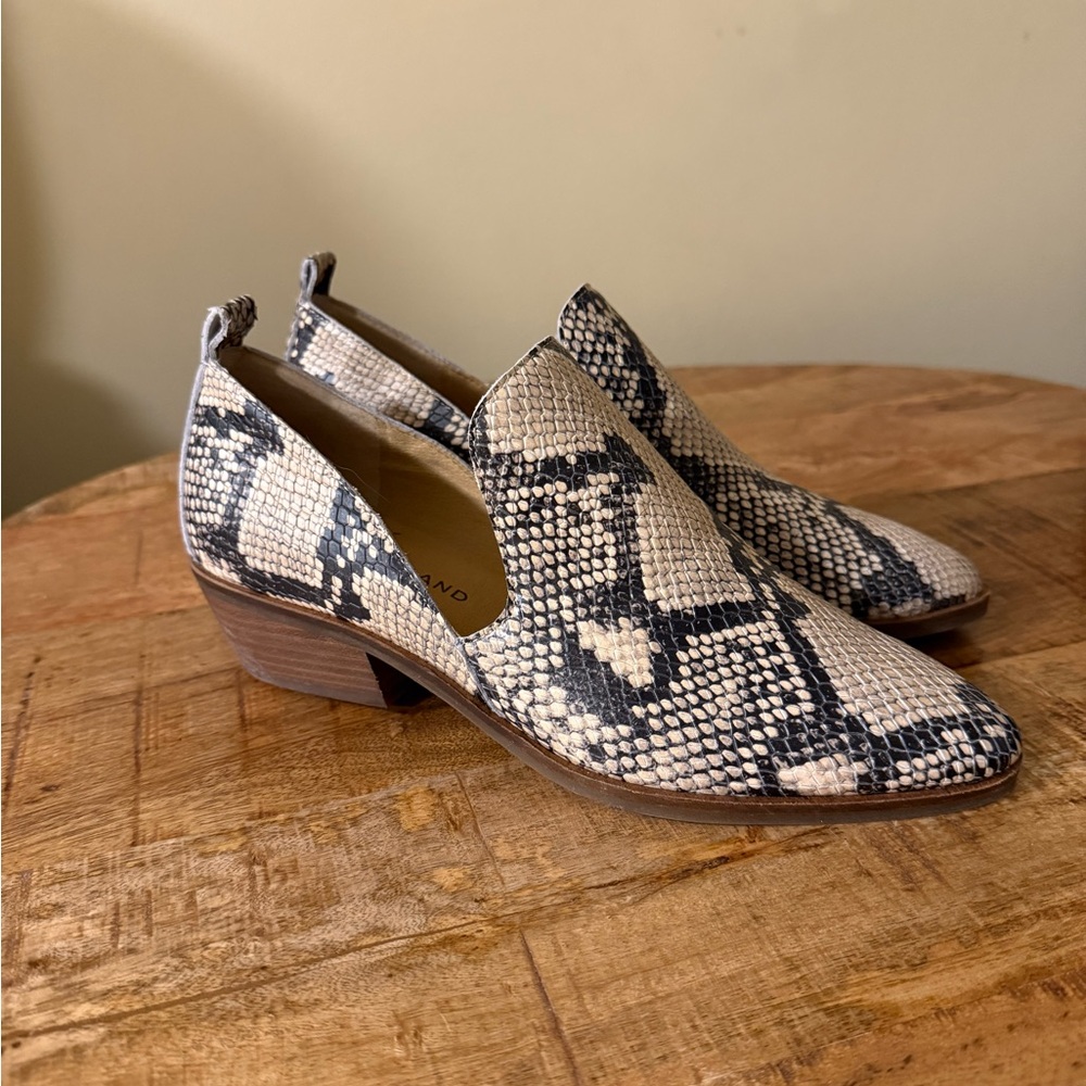 Lucky Brand Black and Cream Ankle Booties with Snakeskin Print - Picture 1 of 3
